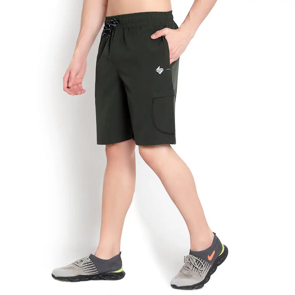 John Ally Dry-Fit Gym Workout Shorts with Zipper Pockets & Flap Pockets,  Medium  Dark Olive Green