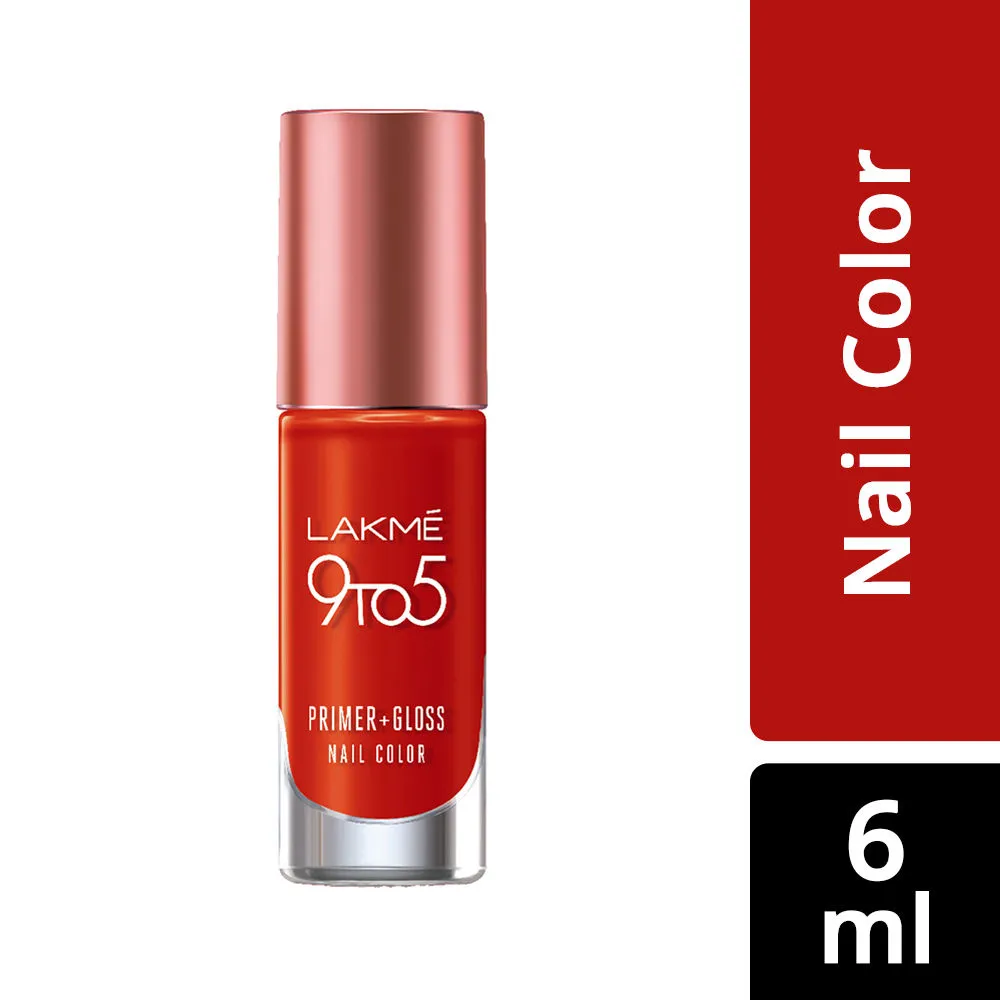 Lakme 9 to 5 Primer + Gloss Nail Colour - Cherry Red