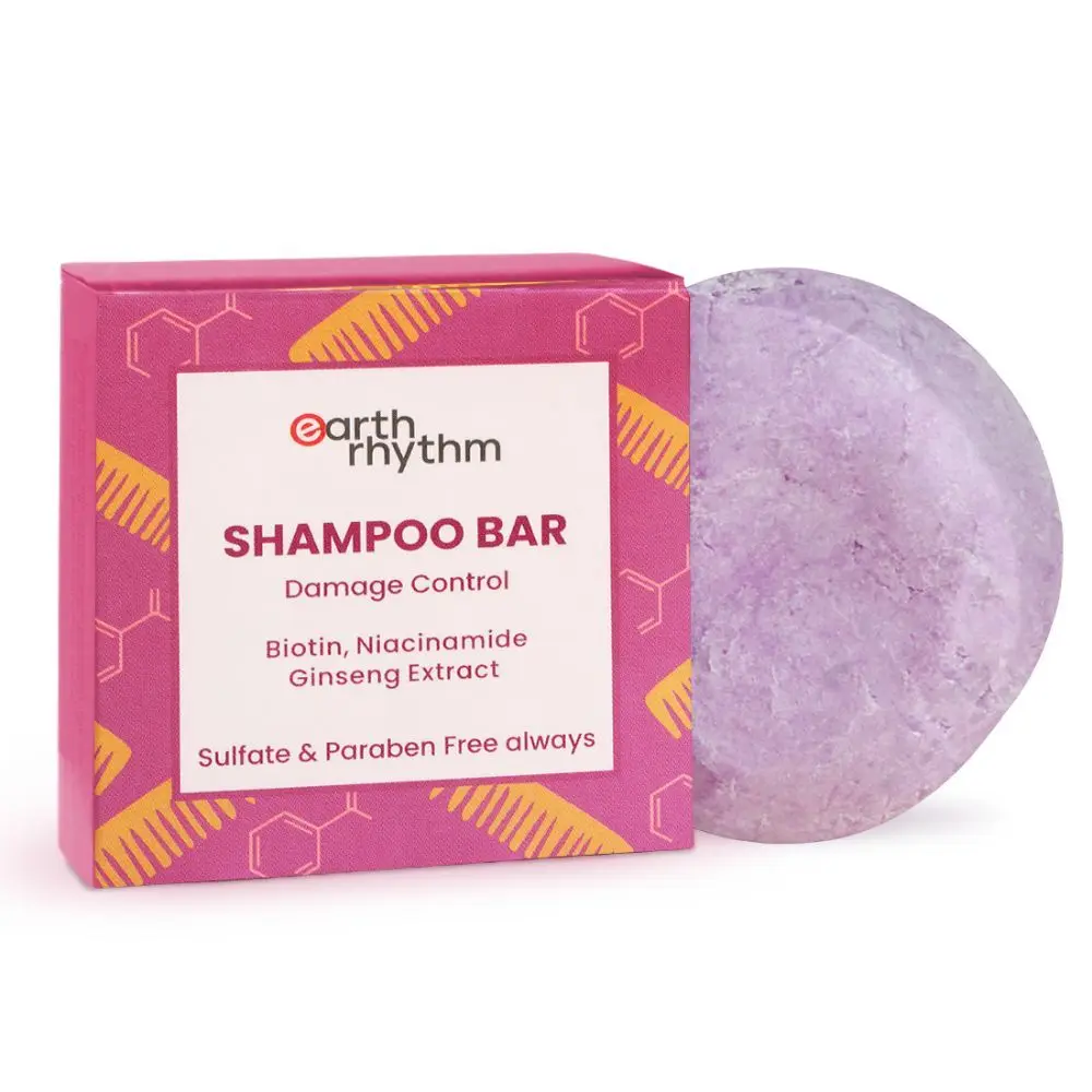 Earth Rhythm Shampoo Bar With Biotin, Niacinamide & Ginseng Extract | Controls Heat Damage, Restores Suppleness | for Damaged & Lifeless Hair | Men & Women | Without Tin - 80 G