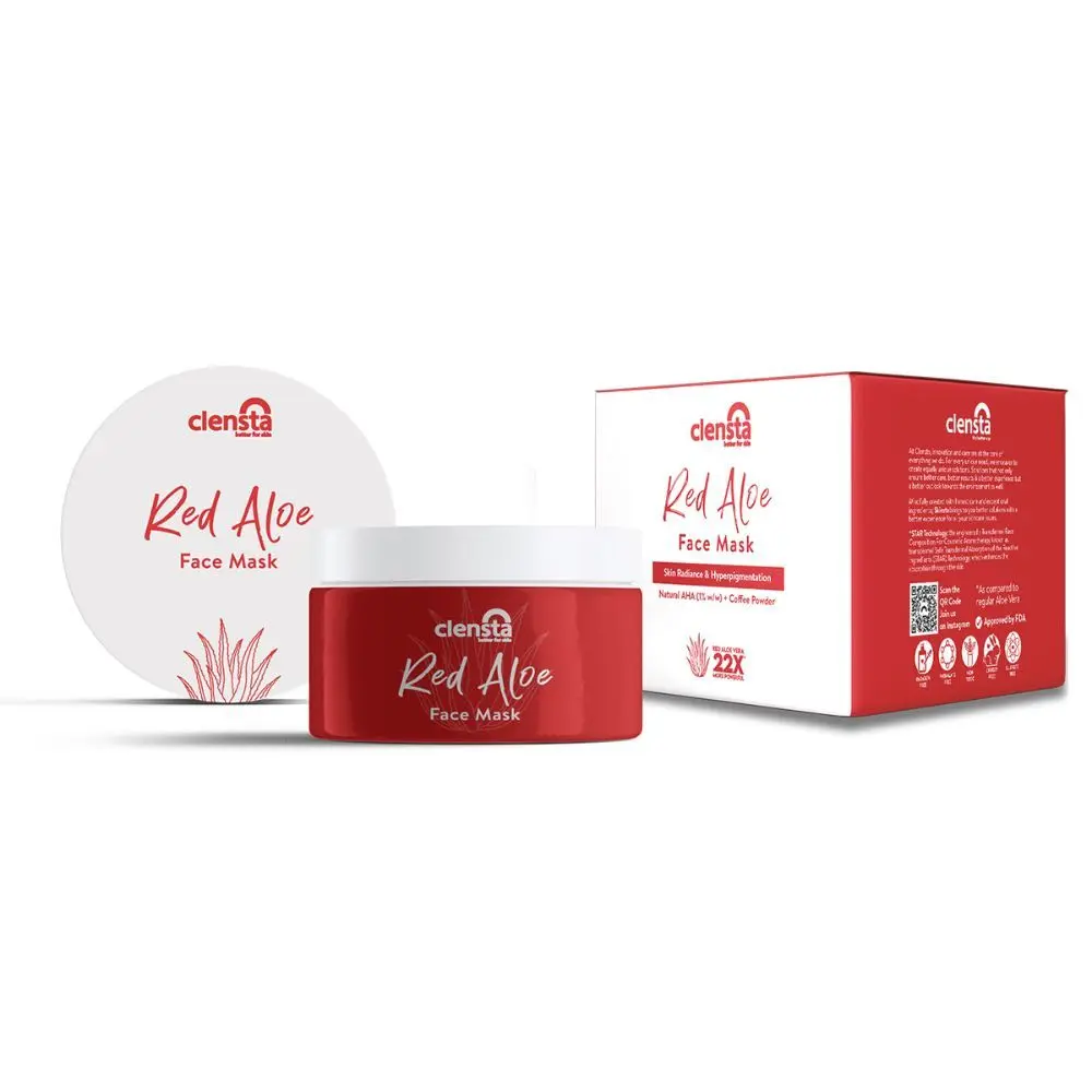 Clensta Red Aloe Vera Face Mask|with 1 % Natural AHA and Coffee| Detan and Skin Glow | Cleanses Pollution and Impurities| For All Men and Women