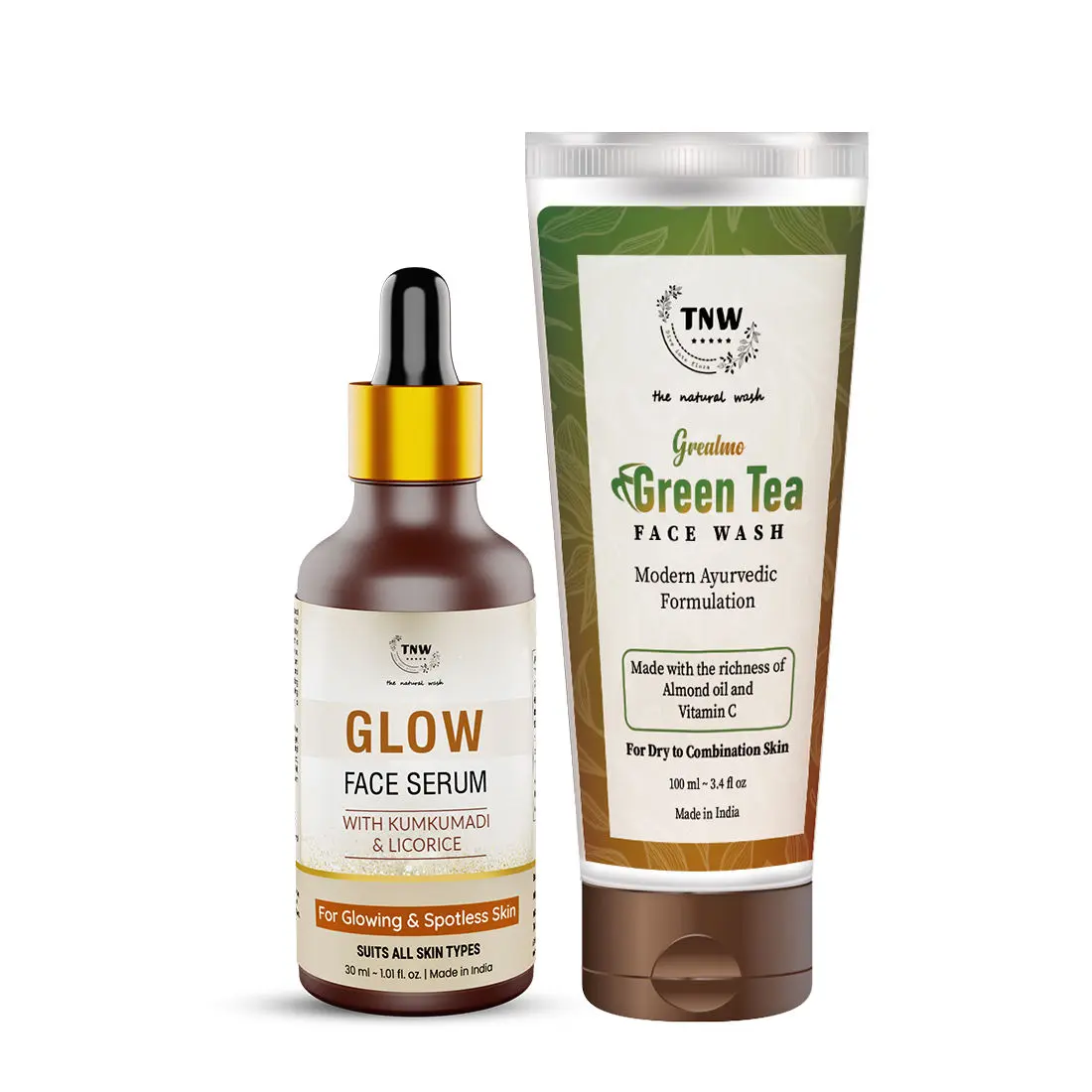 Combo of 2- Green Tea Face Wash 100ml & Glow Face Serum 30ml