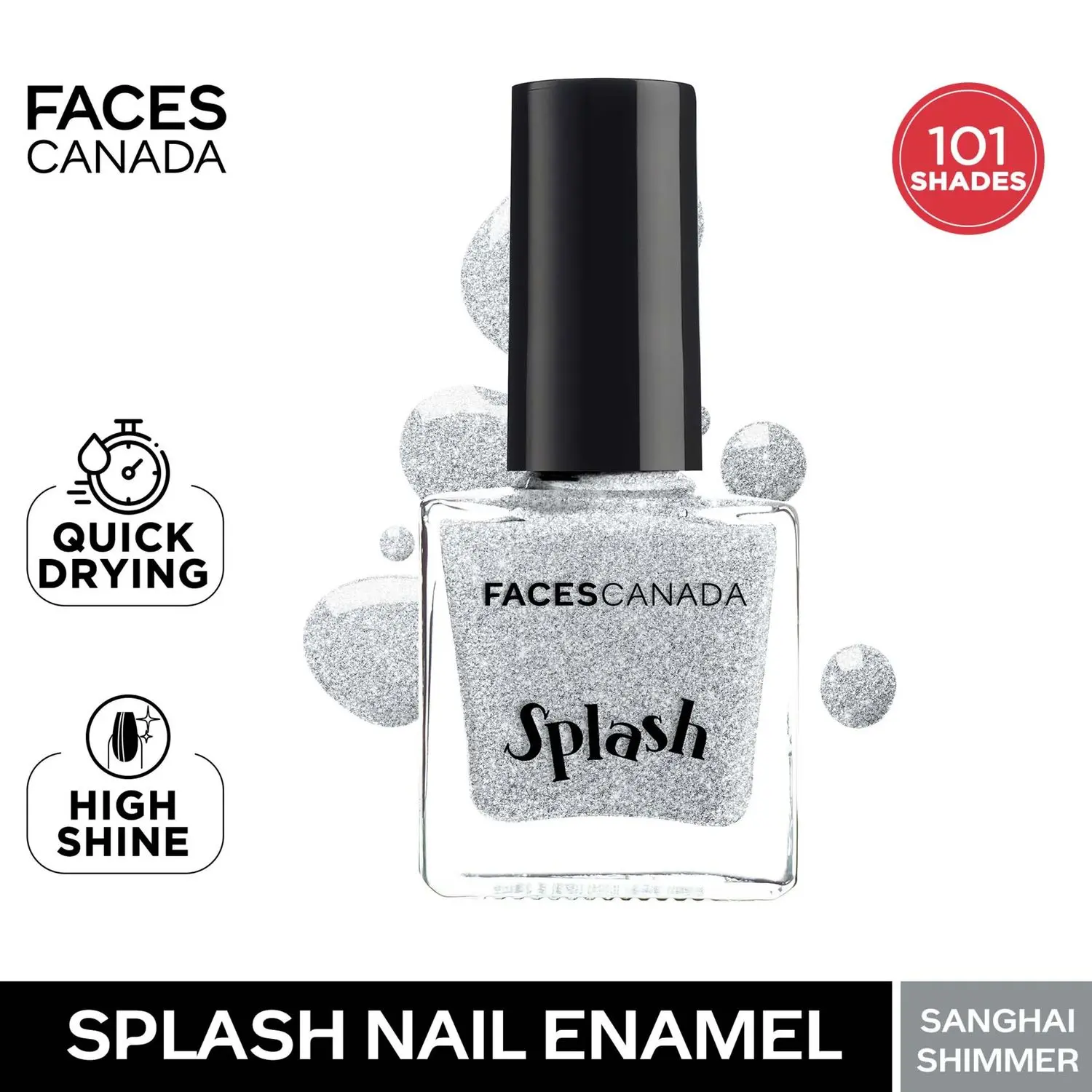 Faces Canada Splash Nail Enamel | Fast Dry | High Shine | Long Lasting | No Chip Formula | No Harmful Chemicals | Shade - Shanghai Shimmer 8ml