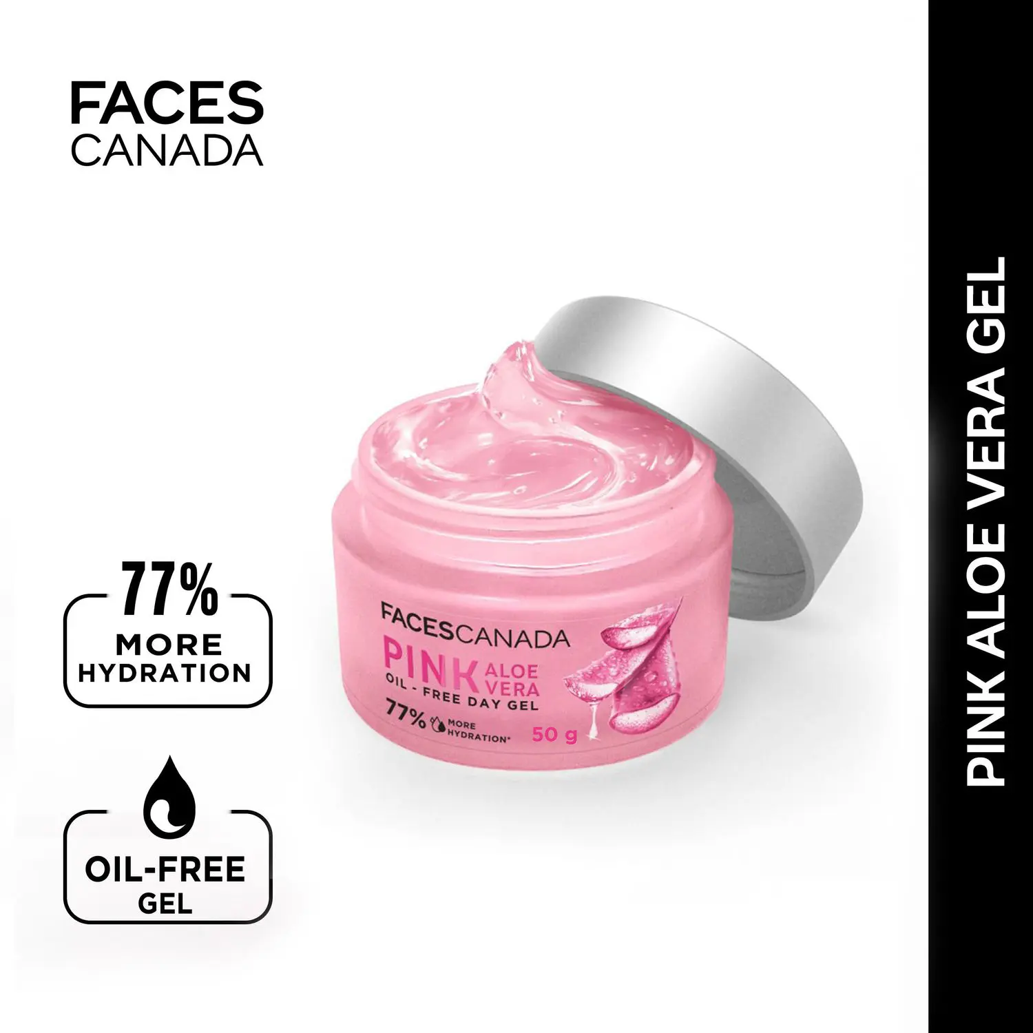 Faces canada Pink Aloe Vera Oil-Free Day Gel | 1.5% Hyaluronic Acid | Intense Hydration 50g