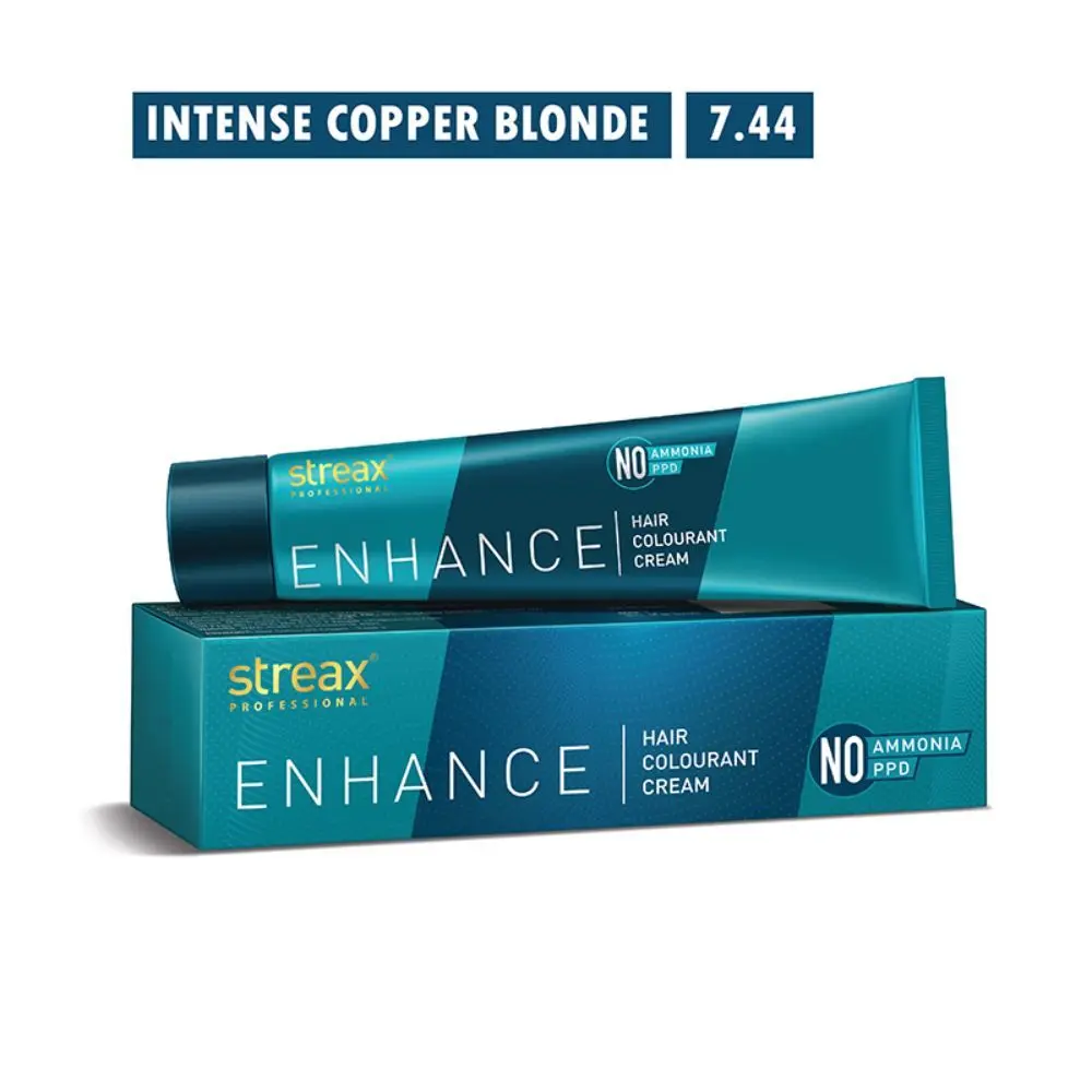 Streax Professional Enhance Hair Colourant - Intense Copper Blonde 7.44 (90g)