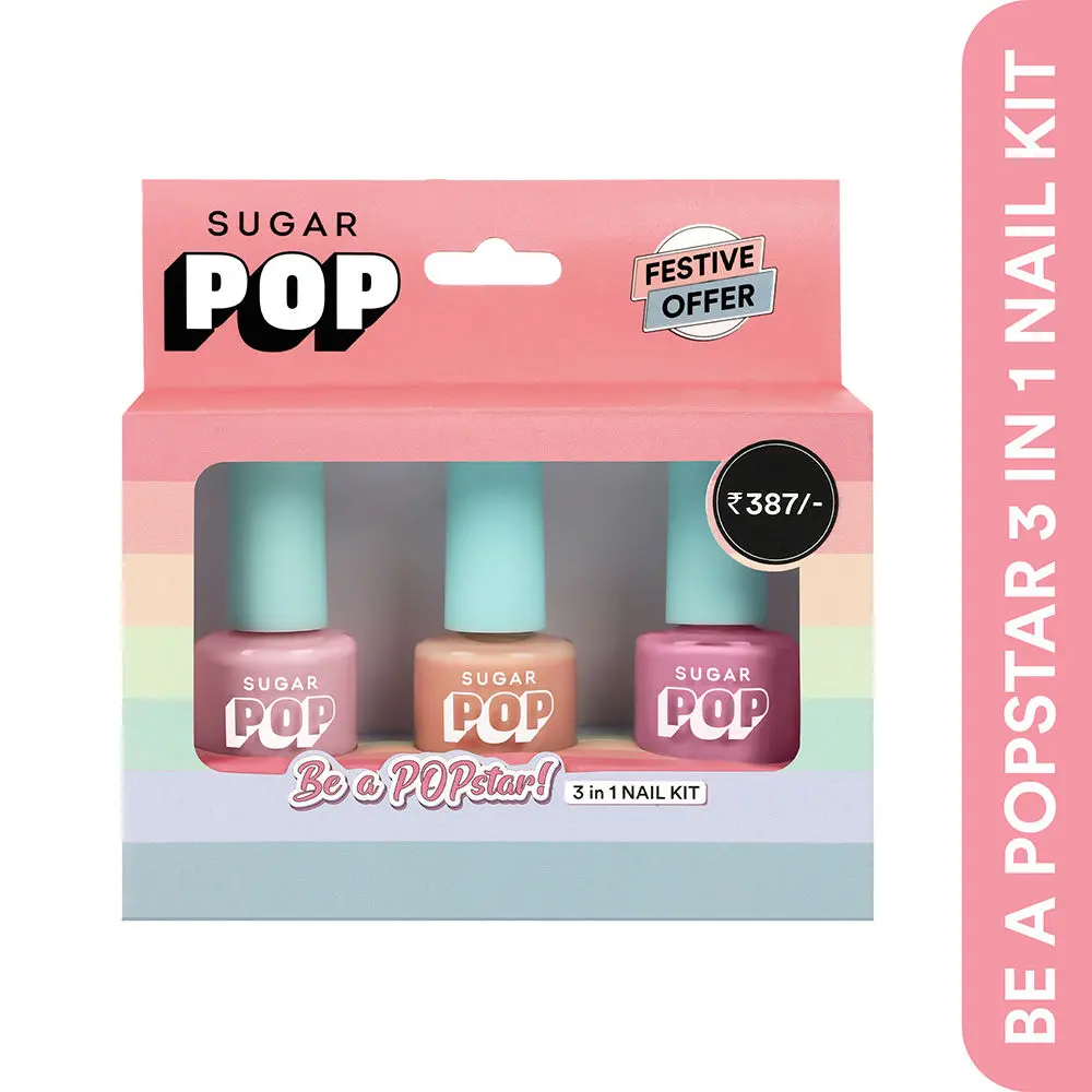 SUGAR POP "Be a POPstar!" 3 in 1 Nail Kit l 02 Bubblegum Dreams, 19 Baked Bae &16 Lavender Lit l Quick drying & Long-lasting l Nail Polish Gift Set for Women