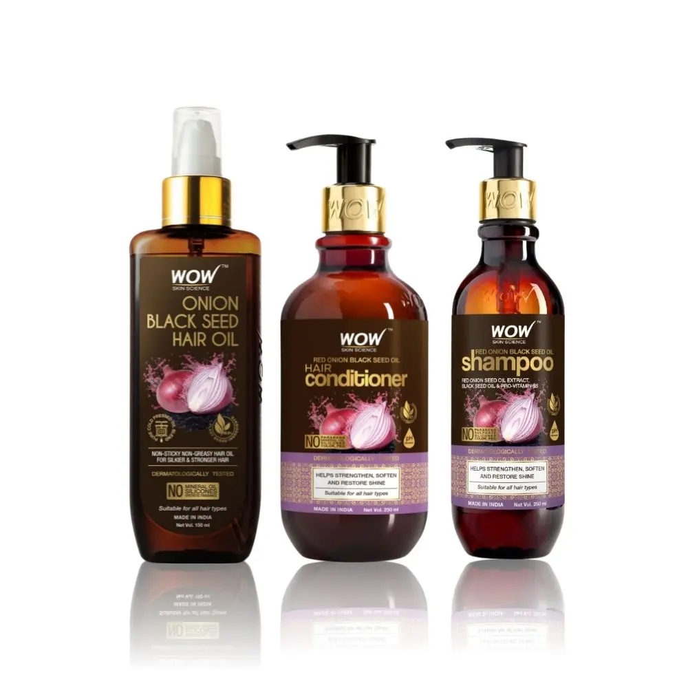 WOW Skin Science Onion Black Seed Oil Restore & Rejuvenate Haircare kit (Shampoo + Hair Conditioner + Hair Oil) 650 ml