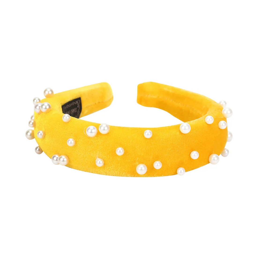 YouBella Hair Jewellery Velvet Fabric Pearl Yellow Head Band (YBHAIR_41333)