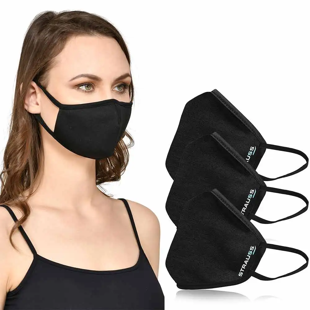 Strauss Unisex Anti-Bacterial Protection Mask,  Non Vent, Small, Black (Pack of 3)