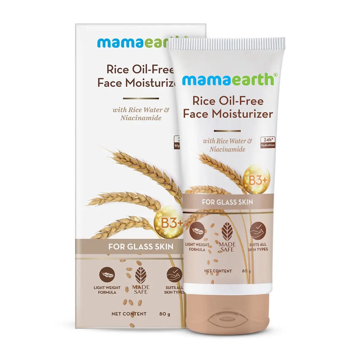 Mamaearth Rice Oil-Free Face Moisturizer , for All Skin Types, With Rice Water & Niacinamide for Glass Skin (80 g)