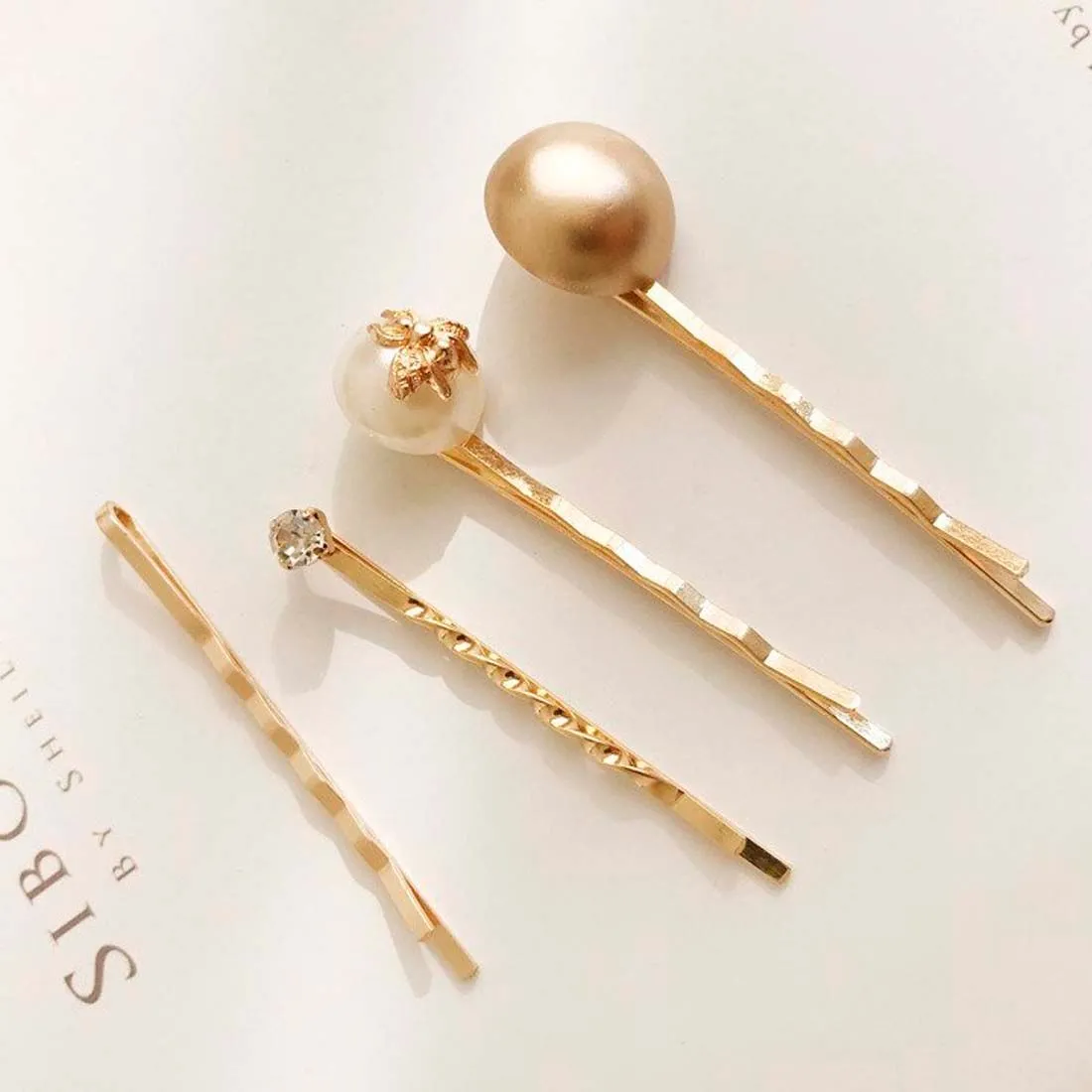 Ferosh Gold Pearl Hairpins Set (Set Of 4)