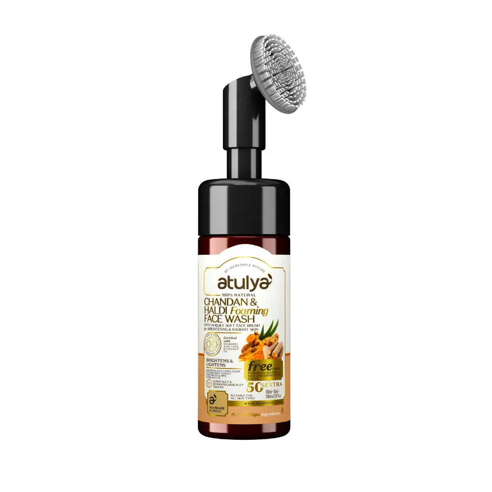 Atulya 100% Natural Chandan & Haldi Foaming Face Wash with In-Built Soft Face Brush