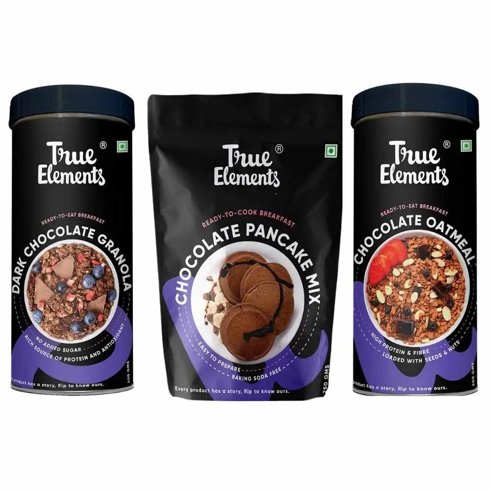 True Elements The Chocolate Box - Chocolate Granola 450gm, Chocolate Oatmeal 500gm, Chocolate Pancake Mix 250gm Combo,  Chocolate  3 Piece(s)/Pack