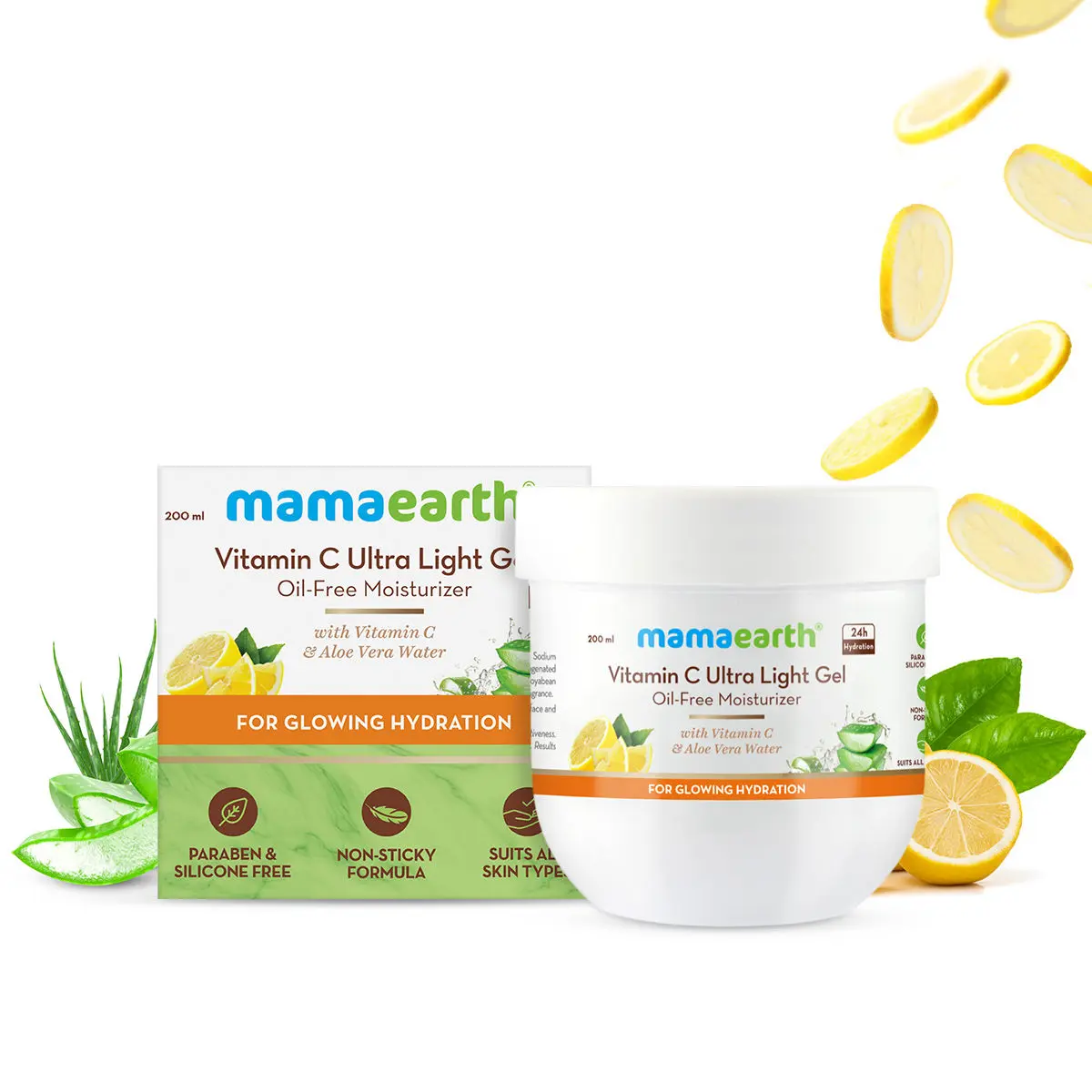 Mamaearth Vitamin C Ultra Light Gel Oil-Free Moisturizer with Vitamin C & Aloe Vera Water for Glowing Hydration (200 ml)