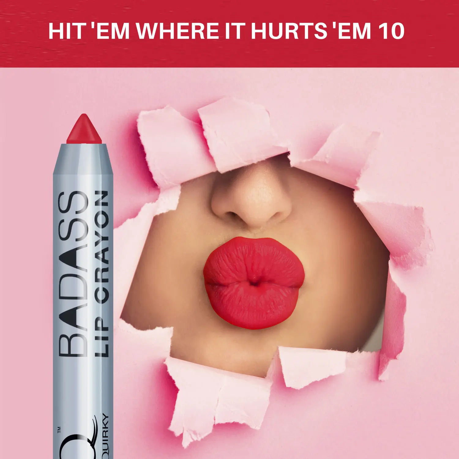 Stay Quirky BadAss Lip Crayon|Transfer-Proof| Smudge-Proof| Intense Pigmentation| Lipstick|Vegan| Red - Hit 'em Where It Hurts 'em 10 (2.8 g)