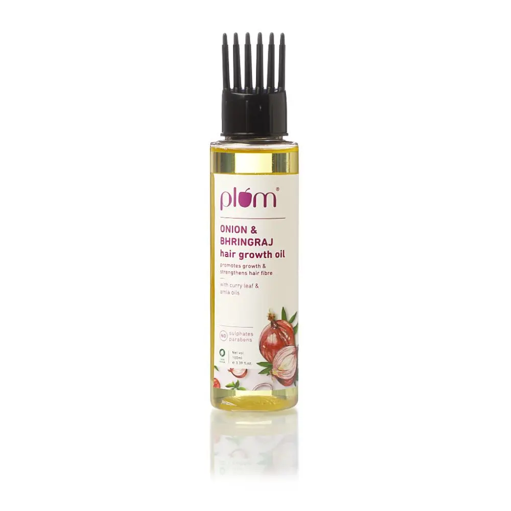 Plum Onion and Bhringraj Hair Growth Oil with Curry Leaf and Amla Oils | For All Hair Types| Sulphate-Free | Paraben-Free | 100% Vegan | Promotes Growth, Strengthens Hair Fibre