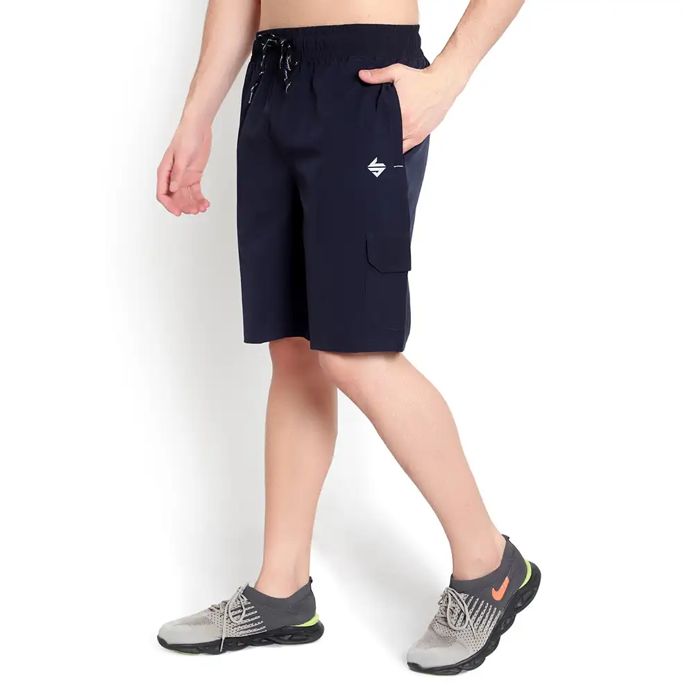 John Ally Dry-Fit Gym Workout Shorts with Zipper Pockets & Cargo Deep Pockets,  Small  Midnight Blue