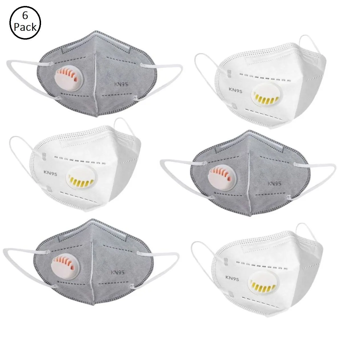 Fabula Pack Of 6 Anti-Pollution Reusable 5 Layer Mask - White Grey