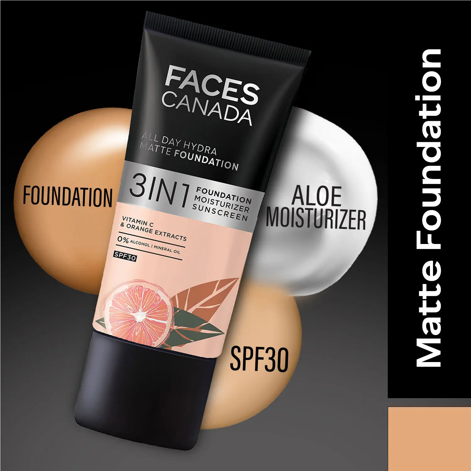 Faces Canada All Day Hydra Matte Foundation I 3 in 1 Matte Foundation + Moisturizer + SPF 30I 24 HR Aloe Hydration & Vitamin C |Rose Ivory 011 25 ml