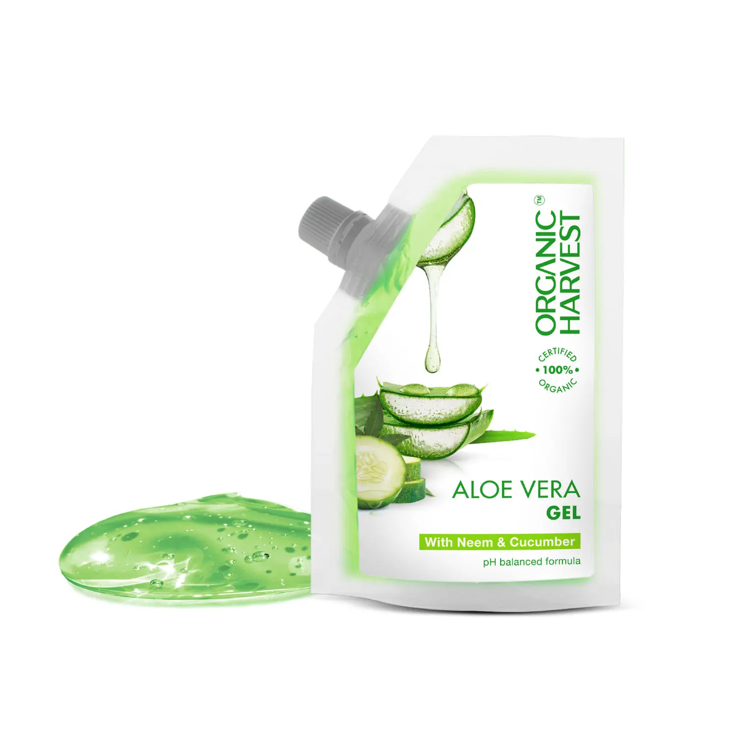 Organic Harvest Aloe Vera Gel: Neem & Cucumber | Aloe Vera Gel for Dry Skin & Hair | Organic Moisturizing Gel | 100% American Certified Organic | For Men & Women | Sulphate & Paraben-free - 100gm