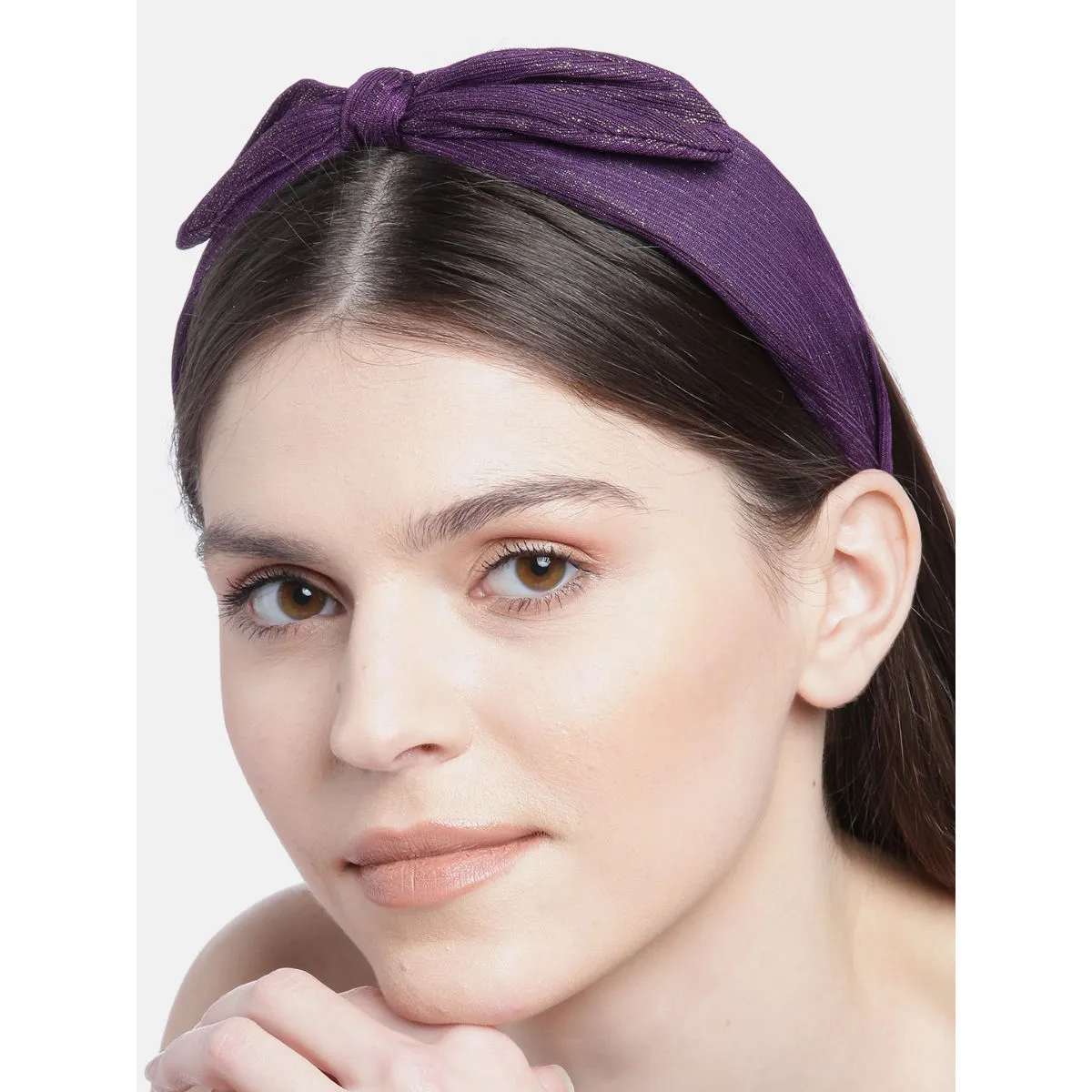 Blueberry Purple And Gold Lurex Bunny Knot Hairband