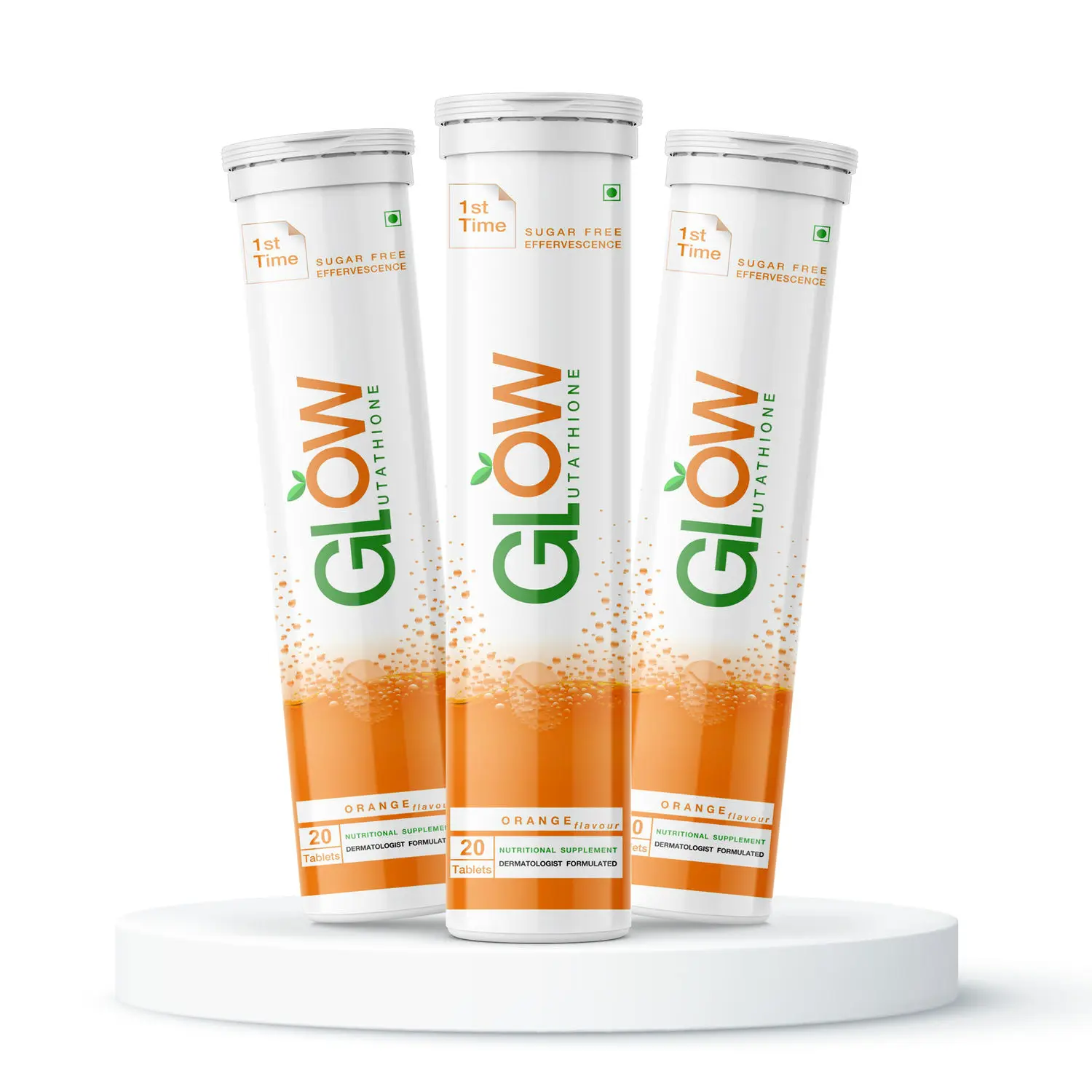 Glow Glutathione 2 in 1 Dermatologist Formulated Japanese L-Glutathione 500 mg + Vitamin C 1000 mg, Antioxidant for Skin Glow, Immune Booster, Detoxifier, 60 Sugar Free Effervescent Tablets (Orange Flavour Drink)