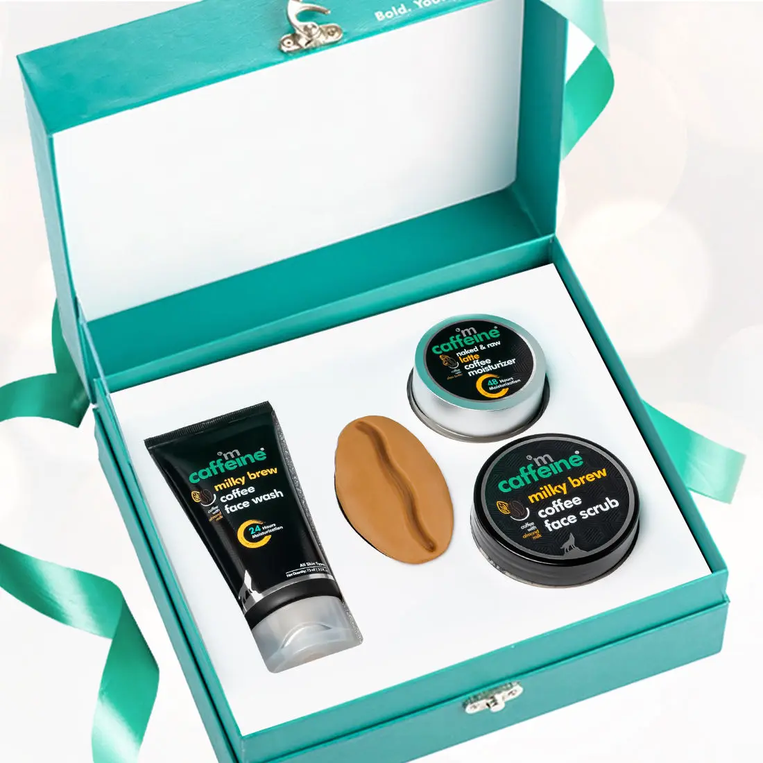 mCaffeine Latte Gift Set for Rakhi| 4 100% Natural Products - Face Wash, Scrub, Mask and Bathing Bar in a Premium Box (300g)