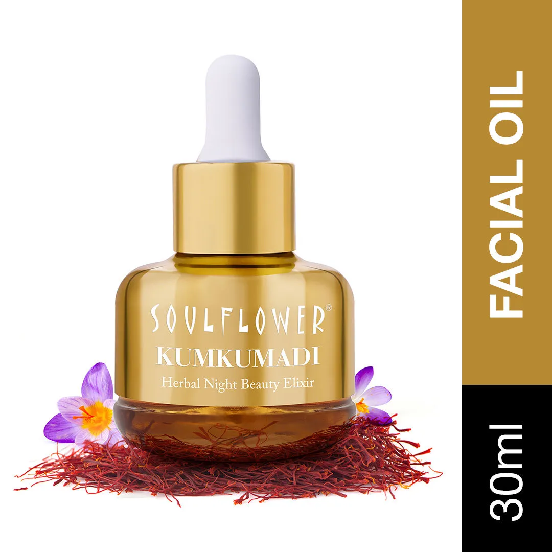 Soulflower Ayurvedic Kumkumadi Tailam Face Oil For Glowing & Bright Skin, Winter Moisturizing