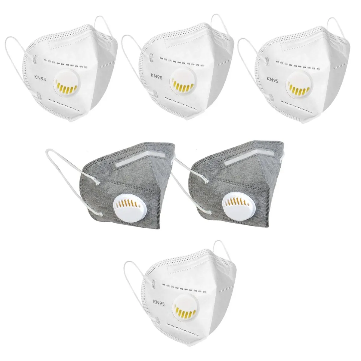 Fabula Pack of 6 KN95/N95 Anti-Pollution Reusable 5 Layer Mask (White,Grey,White)