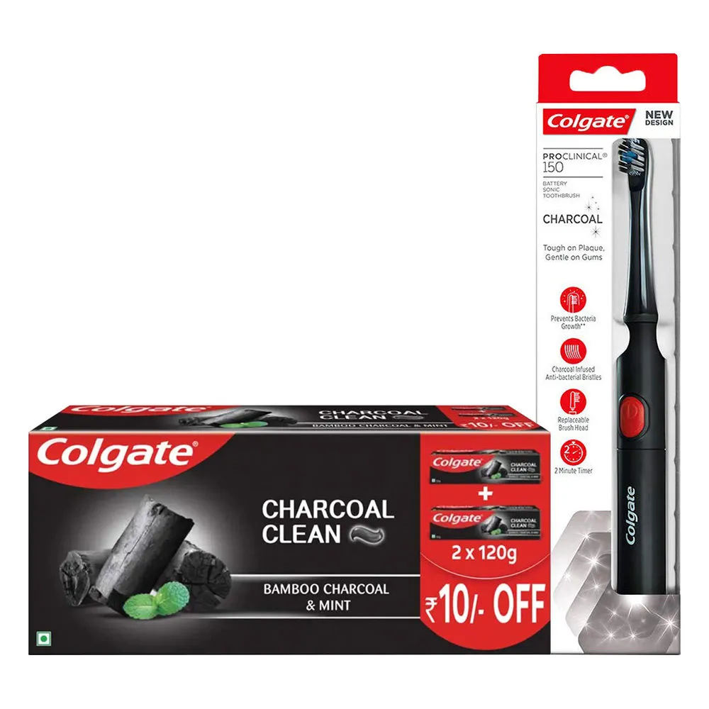 Colgate ProClinical 150 Charcoal Battery Toothbrush and Charcoal Clean Toothpaste Saver Pack