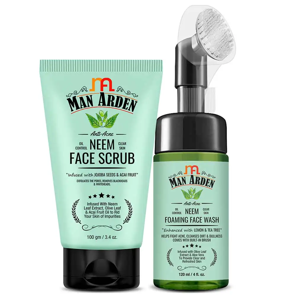 Man Arden Anti Acne Neem Foaming Face Wash 120ml & Face Scrub Combo,  2 Piece(s)/Pack  Acne Control