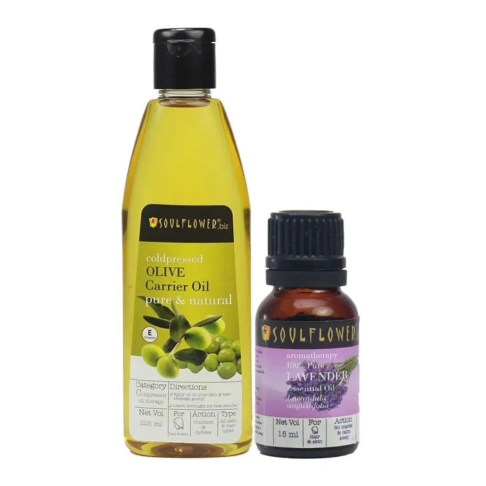 Soulflower Coldpressed Olive & Lavender Essential Oil Hair Skin Combo