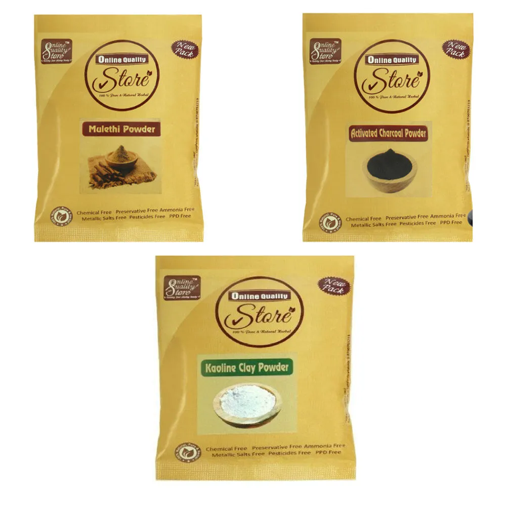 Online Quality Store Activated Charcoal, Kaoline Clay Powder & Mulethi Powder for Hair & Skin