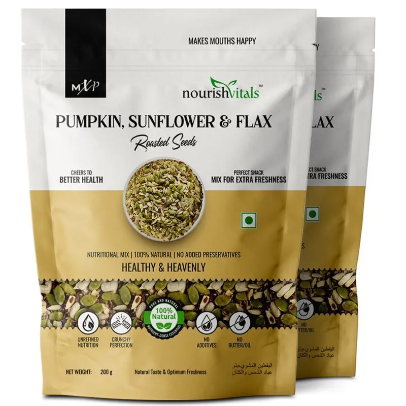 NourishVitals Pumpkin, Sunflower and Flax Roasted Seeds, Crunchy Perfection