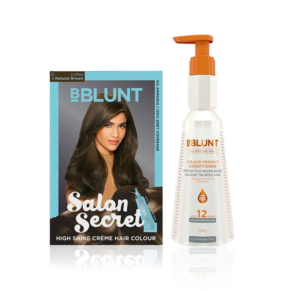 BBLUNT Salon Secret High Shine Creme Hair Colour Natural Brown 4.31 (100 g) With Shine Tonic (8 ml)+BBLUNT Colour Protect Conditioner- 250 g