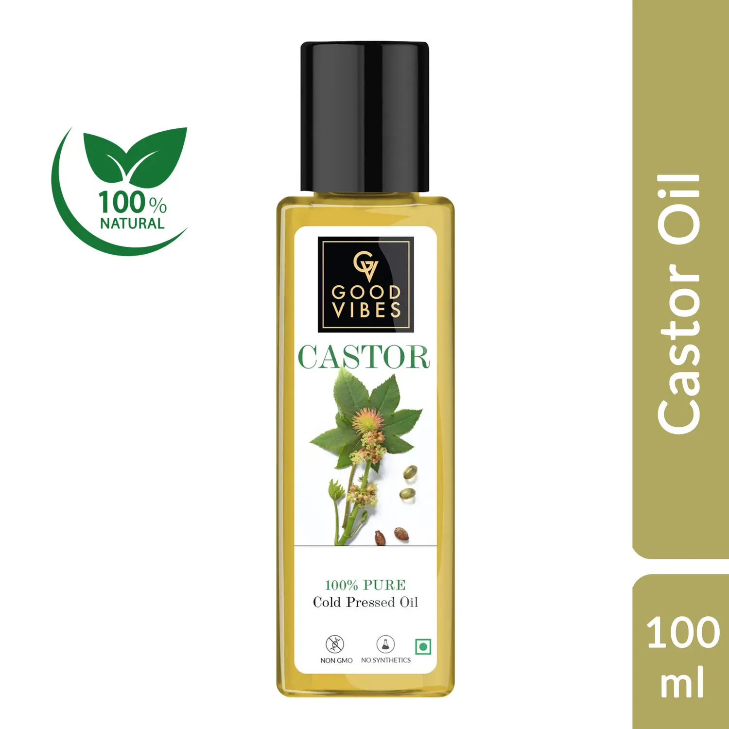 Good Vibes Castor 100% Pure Cold Pressed Oil For Hair & Skin | Moisturizing, Hair Growth | No Parabens, No Sulphates, No Mineral Oil (100 ml)