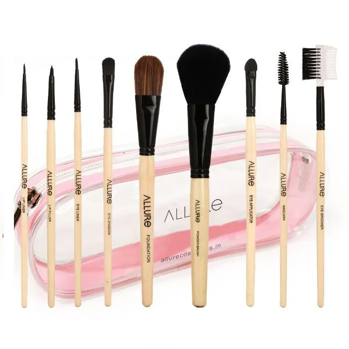 Allure Classic Ack-09 Pack Of 9 Makeup Brush With Travel Pouch