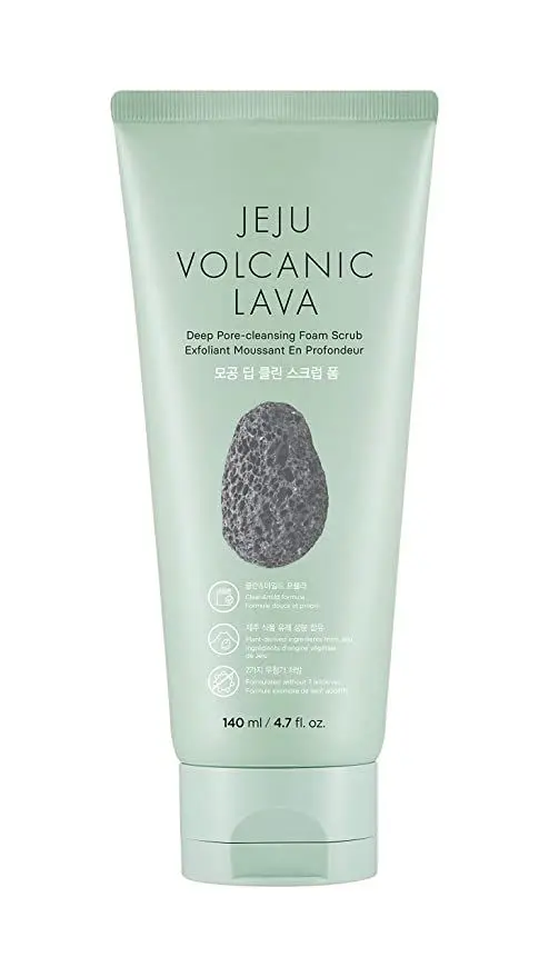 The Face Shop The Faceshop Jeju Volcanic Lava Scrub Foam Gentle Exfoliator for Tan Removal, Whiteheads and Blackheads |for Normal to Oily Skin,140ml