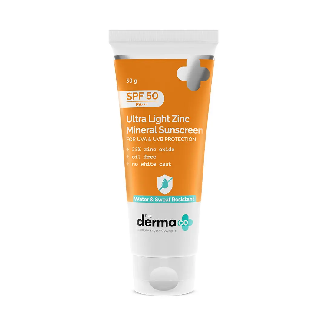 The Derma Co. Ultra Light Zinc Mineral Sunscreen with SPF 50 PA+++ For Broad Spectrum, UVA ,UVB & Blue Light Protection - 50g