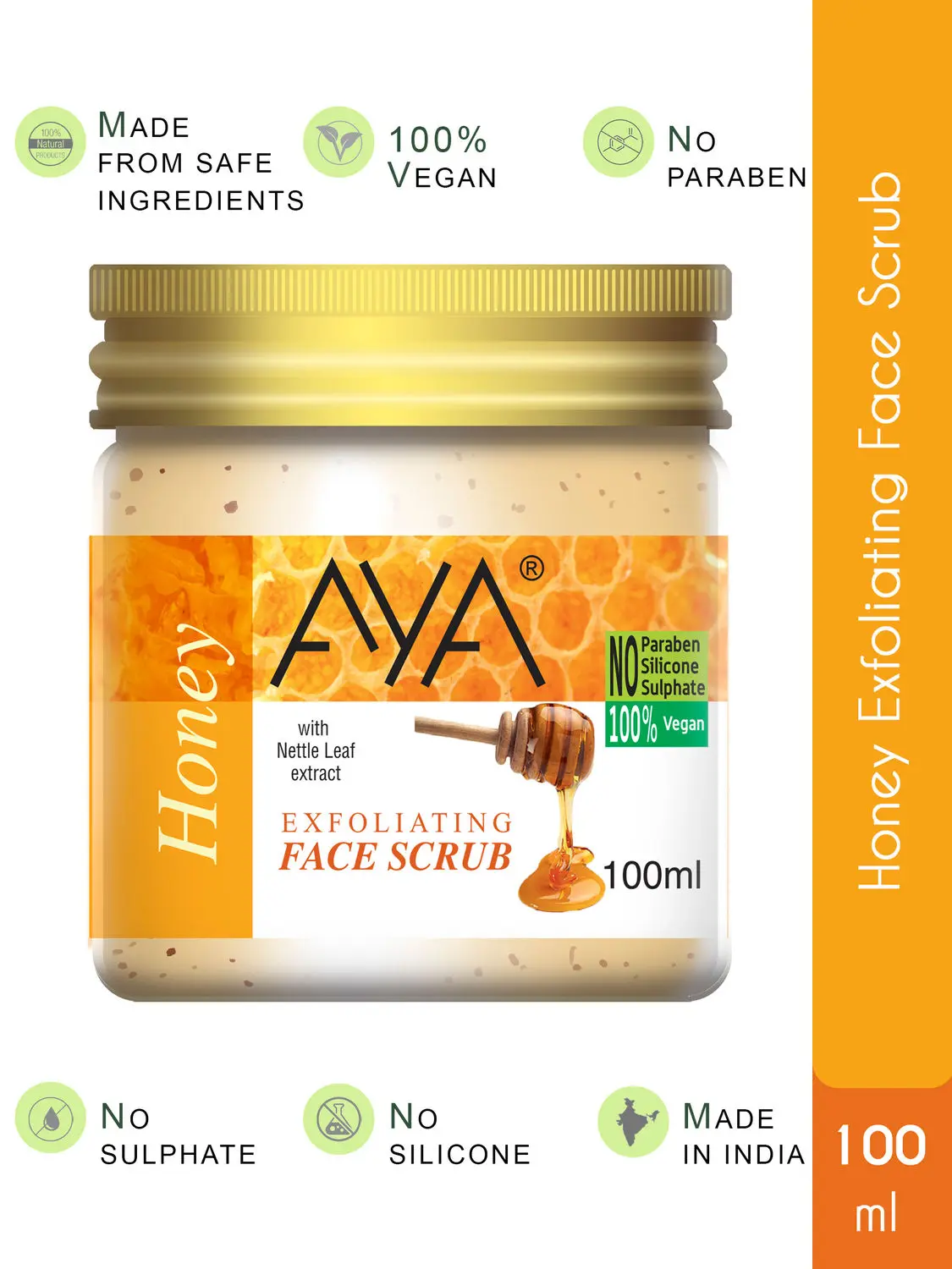 AYA Honey Exfoliating Face Scrub, 100 ml | No Paraben, No Silicone, No Sulphate |