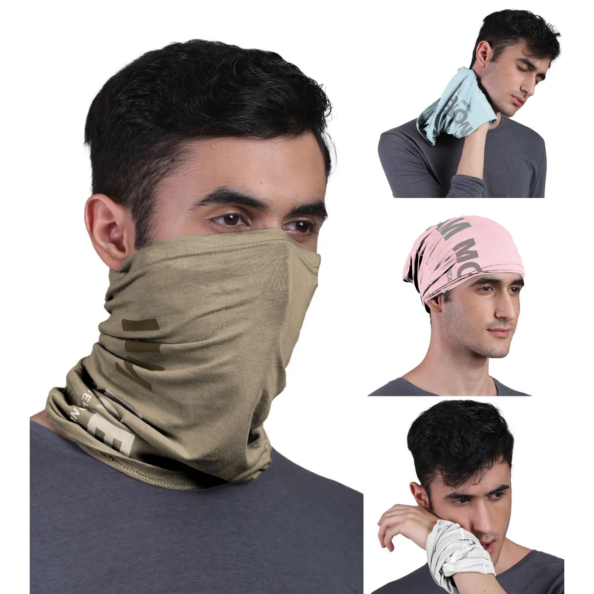 FREECULTR Unisex Printed Bamboo Bandana Anti Microbial Multipurpose Cloth Face Mask (pack Of 4)