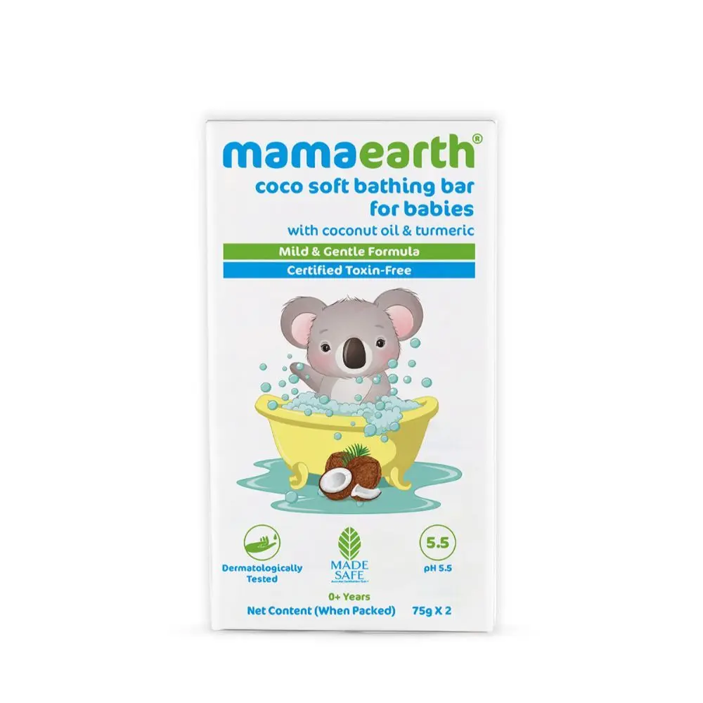 Mamaearth Coco Soft Bathing Bar for Babies, pH 5.5, With Coconut Oil & Turmeric - Pack of 2 (75 g)