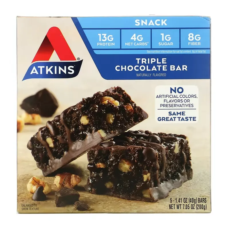 Snack, Triple Chocolate Bar, 5 Bars, 1.41 oz (40 g) Each