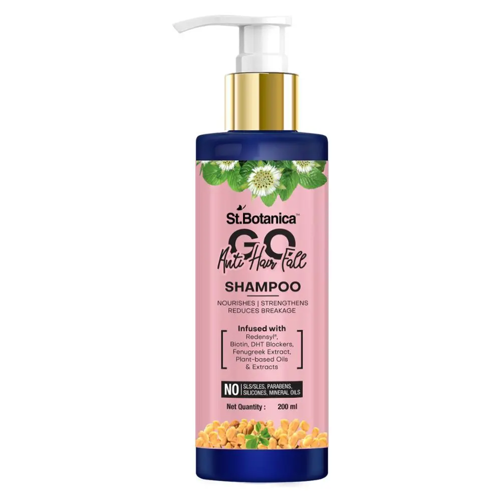 StBotanica GO Anti-Hair Fall Hair Shampoo - With Redensyl, Biotin, Natural DHT Blockers, No SLS / Sulphate, Paraben, Silicones, Colors, 200ml