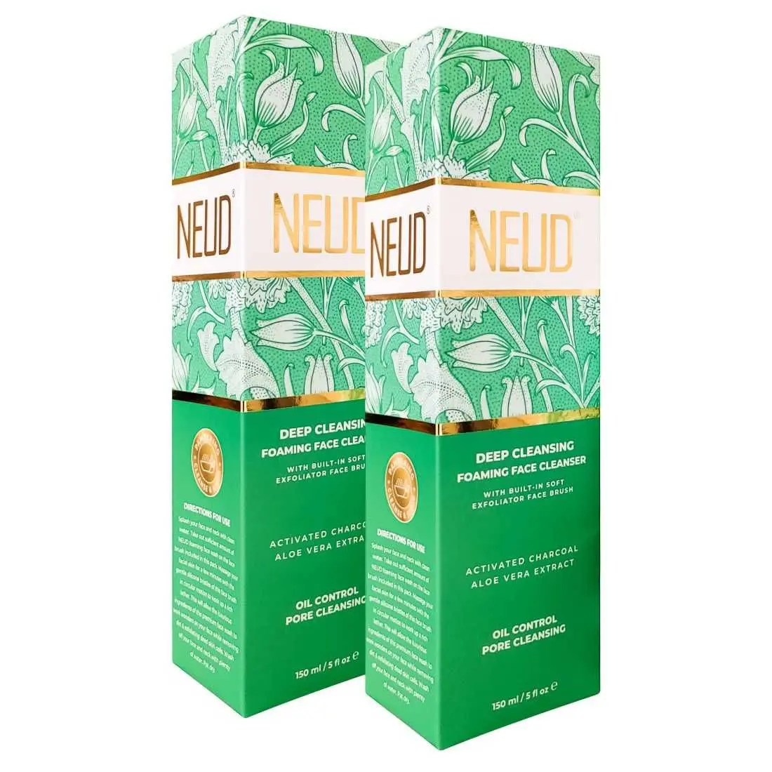 NEUD Deep Cleansing Foaming Face Cleanser With Activated Charcoal and Aloe Vera - 2 Packs (150ml Each)