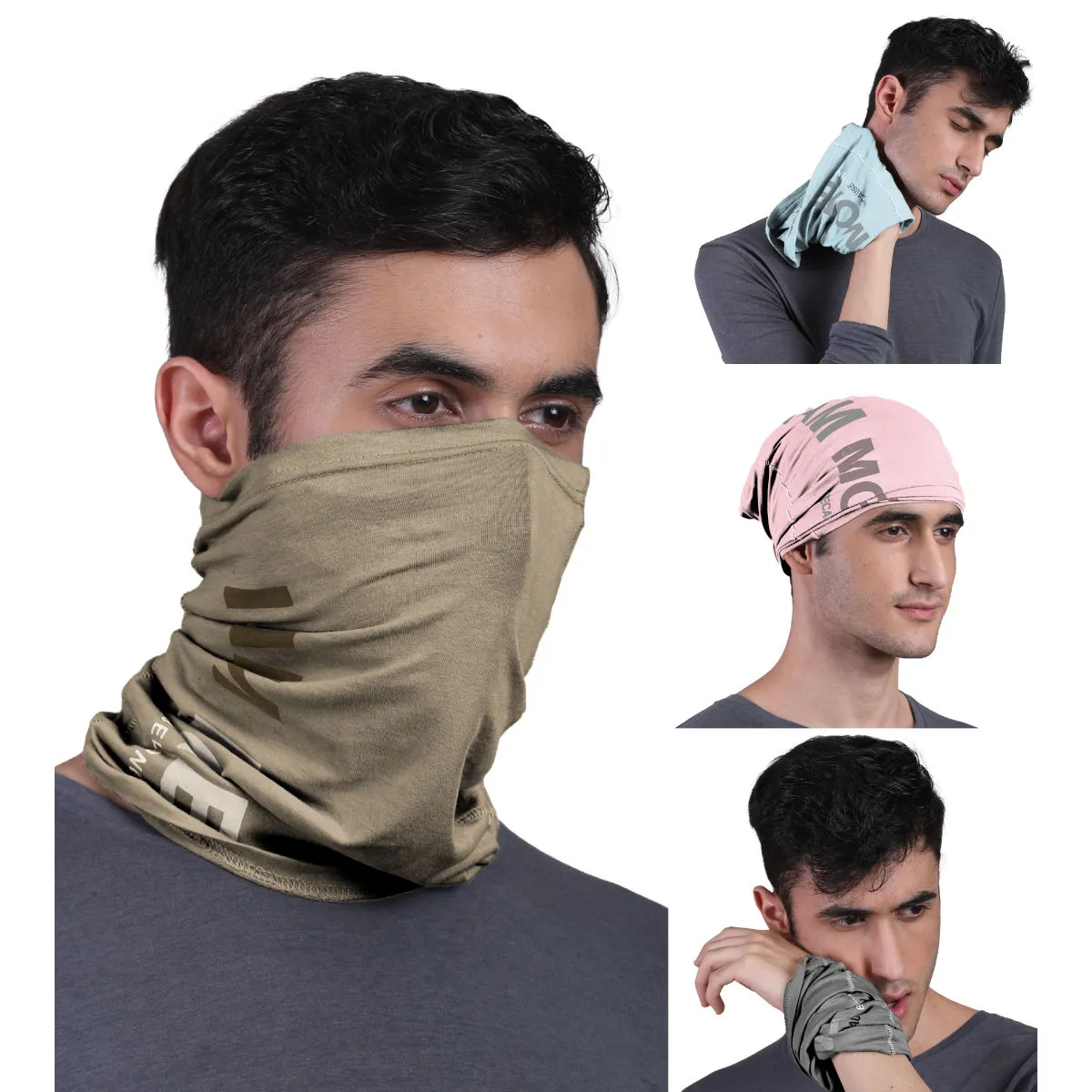 FREECULTR Unisex Printed Bamboo Bandana Anti Microbial Multipurpose Cloth Face Mask (pack Of 4)