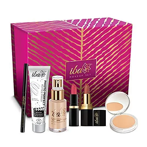 Iba Makeup Gift Set for Women (Fair) - Foundation, Compact, Primer, Lipsticks, Kajal | Long Lasting | Full Coverage | 100% Vegan & Cruelty-Free (6 items in the set)