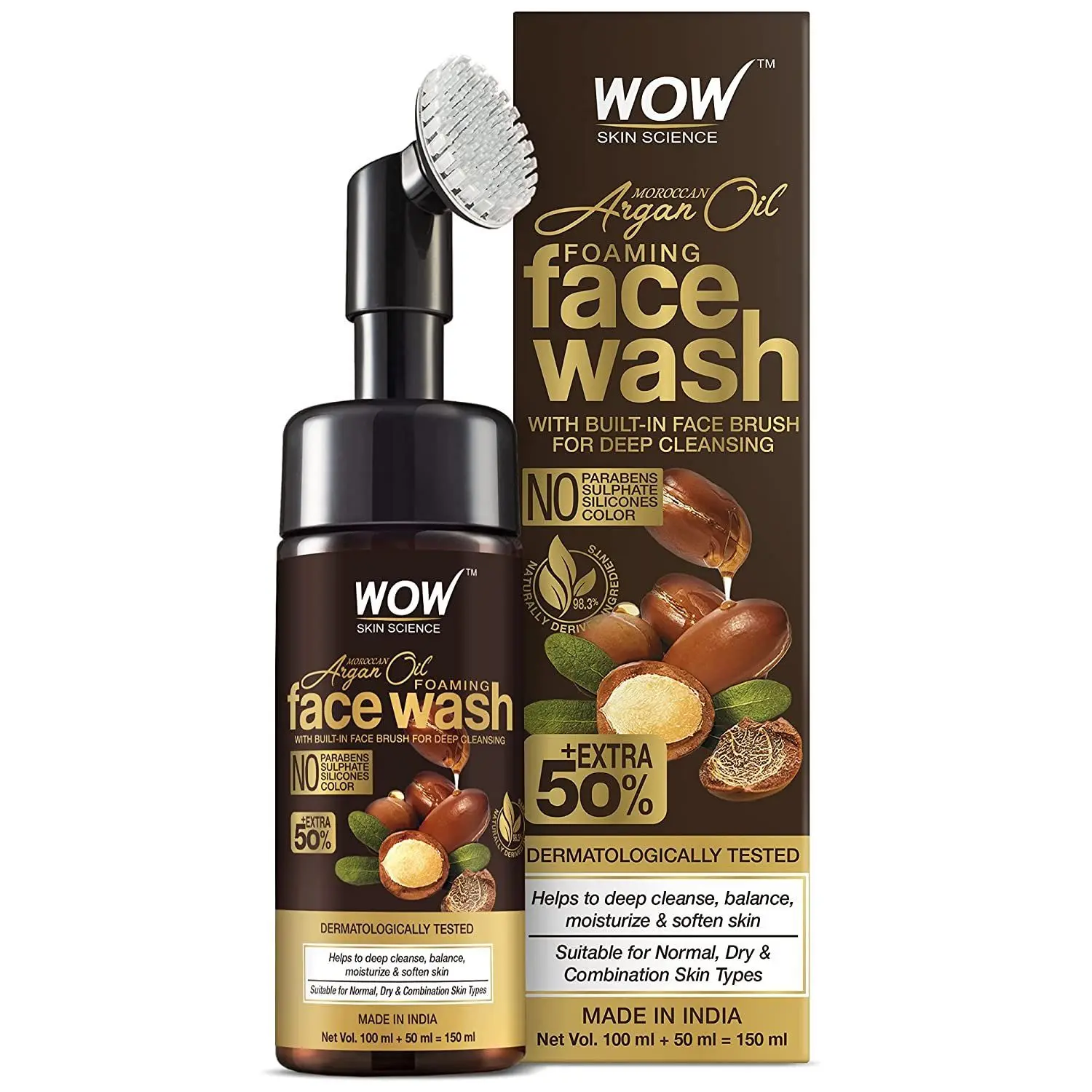 WOW Skin Science Moroccan Argan Oil Foaming Face Wash with Built-in Brush  (150 ml)