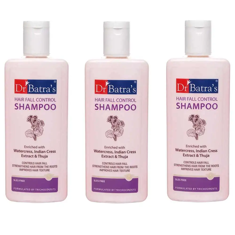 Dr Batra's Hair Fall Control Shampoo,  200 ml  Enriched with Watercress, Indian Cress Extract & Thuja (Pack of 3)