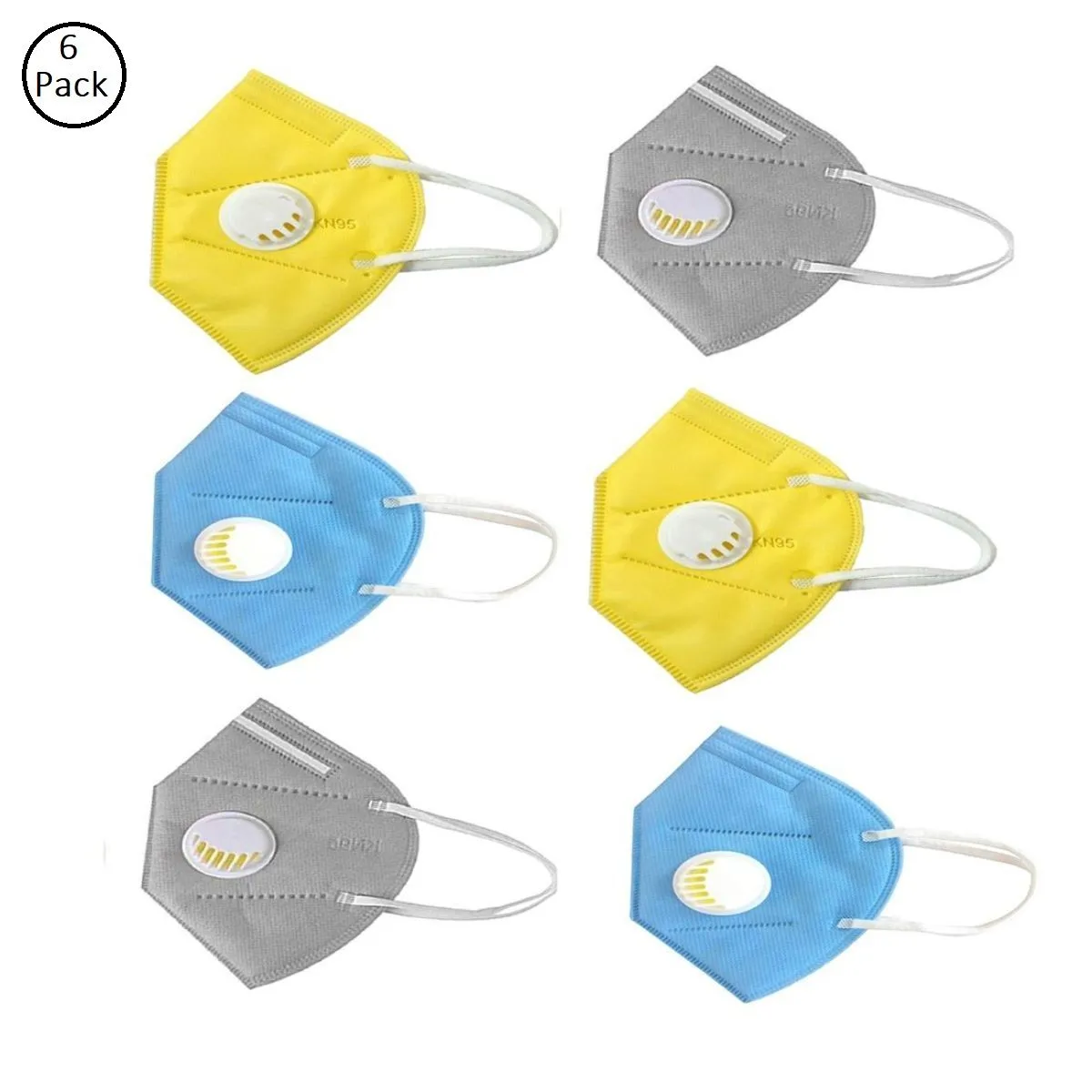 OOMPH Pack of 6 Anti-Pollution Reusable 5 Layer Mask - Blue Yellow Grey