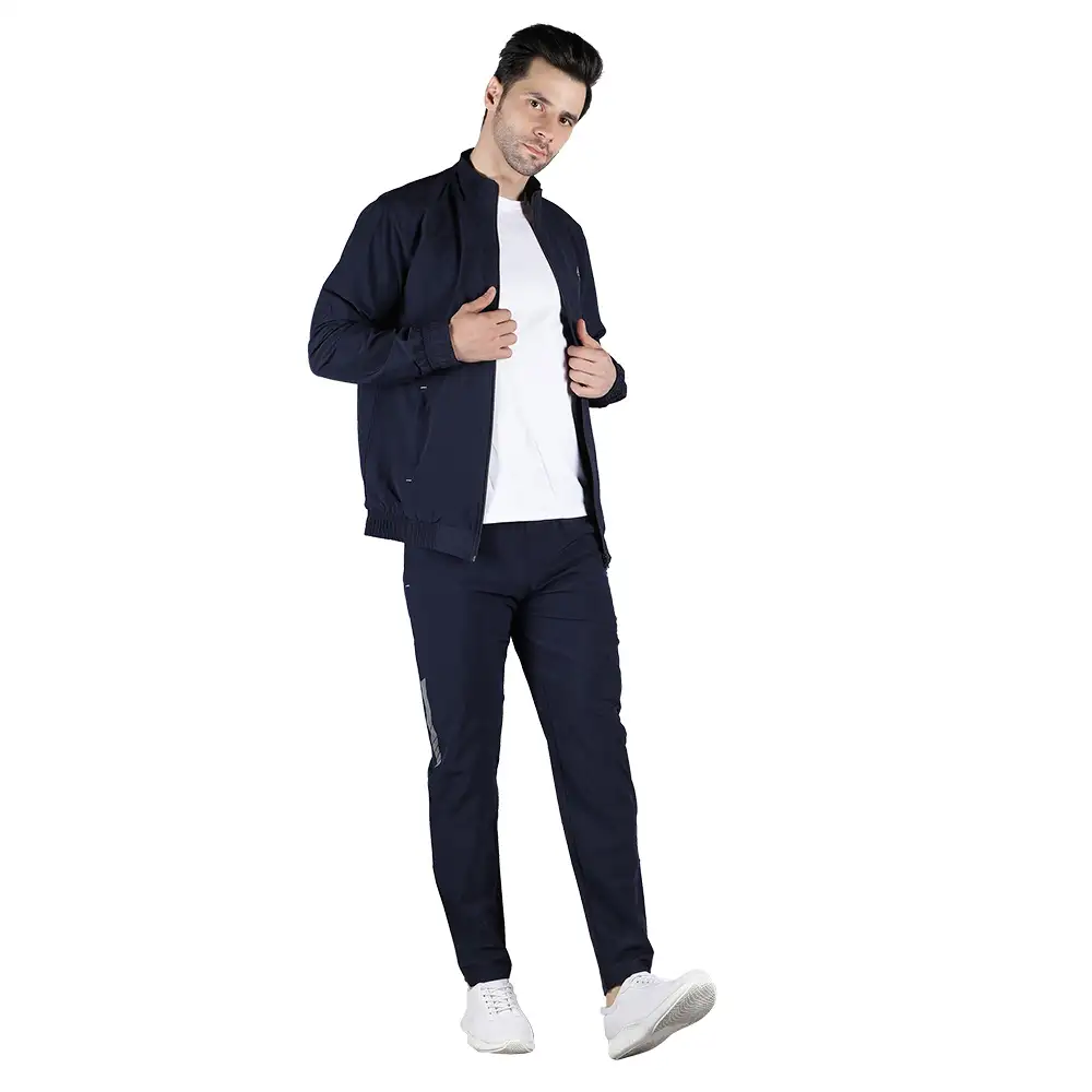 John Ally Men's Gym Tracksuit with Zipper Pockets,  Navy Blue  Medium